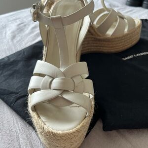 Saint Laurent Cream Espadrille Wedge Sandals